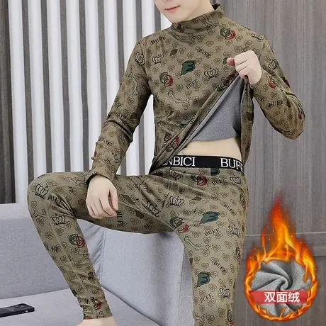 冬季男士双面德绒保暖内衣套装青少年无痕秋衣秋裤棉毛衫防寒线衣商品大图