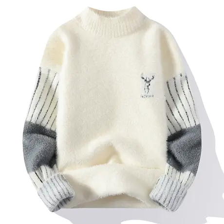 水貂绒毛衣男秋冬加绒保暖打底衫潮流初中高中学生帅气大童针织衫商品大图