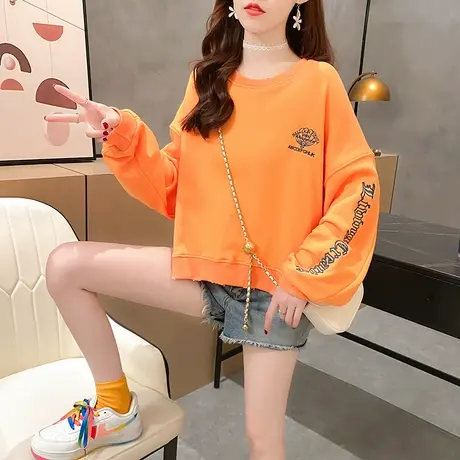 春装2023新款薄款小个子短款刺绣漂亮卫衣女宽松韩版春秋薄款上衣商品大图