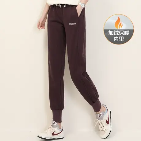 韩潮袭人松紧腰刺绣加绒束脚运动裤女冬季新款哈伦休闲卫裤子图片