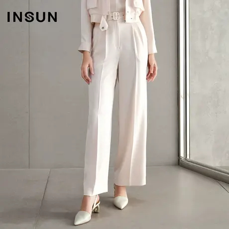 INSUN恩裳春季醋酸高腰阔腿直筒裤图片