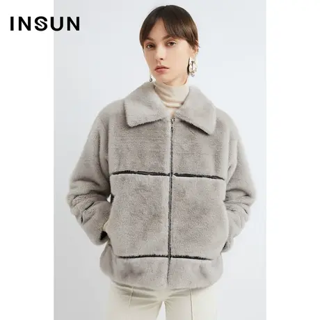 INSUN恩裳线上专选冬季休闲风翻领毛绒短外套商品大图