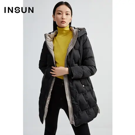 INSUN恩裳线上专选冬季里外撞色绗缝斜插袋羽绒服图片