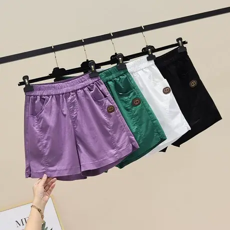 运动短裤女夏薄款2023新款阔腿裤高腰裤子宽松a字休闲裤直筒热裤商品大图