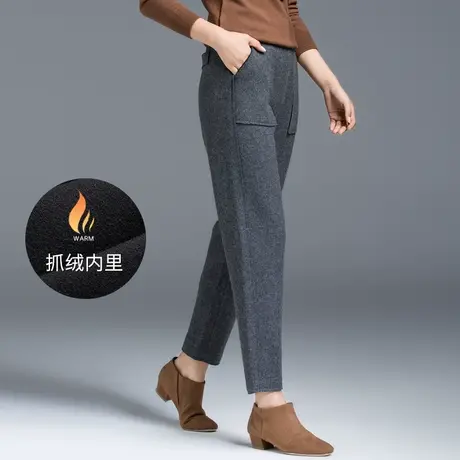 加绒加厚毛呢裤子女秋冬萝卜裤羊毛女裤2024新款妈妈休闲裤哈伦裤商品大图