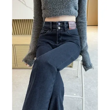 黑色直筒牛仔裤女春秋季2023年新款高腰法棍九分小个子烟管裤子女商品大图