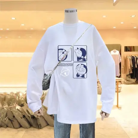 oversize大码纯棉长袖t恤女宽松ins潮牌日系动漫复古chic早秋上衣商品大图