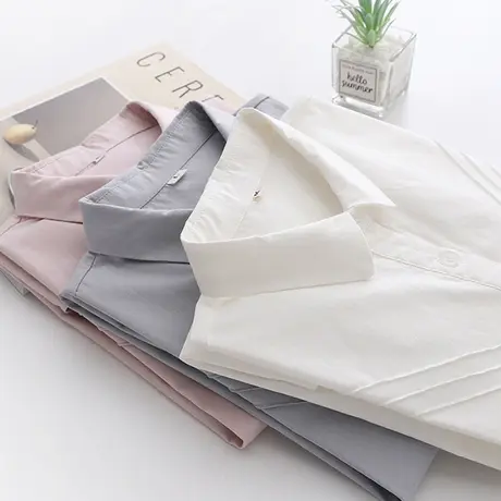 2020春秋新品日系文艺小清新纯棉长袖百搭白色衬衫女褶皱打底衬衣图片