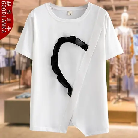 加肥加大码胖妈妈夏装纯棉t恤女200斤宽松时尚木耳边休闲短袖上衣图片