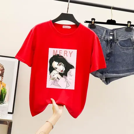 胖妹妹大码短袖t恤宽松200斤2024夏季新款女装加肥加大半袖体恤潮图片