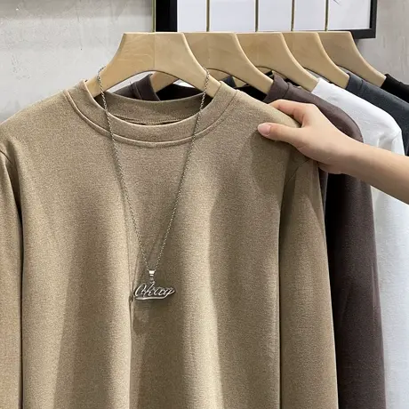 2023年新款德绒保暖圆领长袖卫衣男中领白色T恤秋冬内搭打底衫男商品大图