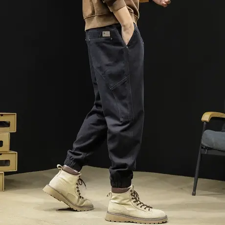 美式工装裤男秋款潮牌休闲束脚男裤大码拼接裤子秋季2023新款商品大图