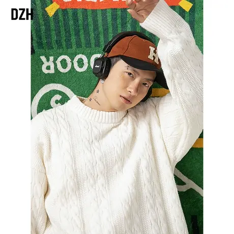 男士圆领白色毛衣男冬季加厚慵懒风2025新款宽松打底针织衫秋冬款商品大图