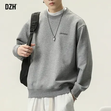 男士灰色圆领卫衣男春秋宽松潮牌男装美式上衣打底衫衣服2024新款商品大图