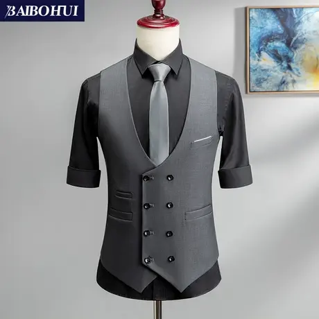 双排扣休闲西装马甲男士商务职业正装坎肩伴郎服兄弟装马夹男背心图片