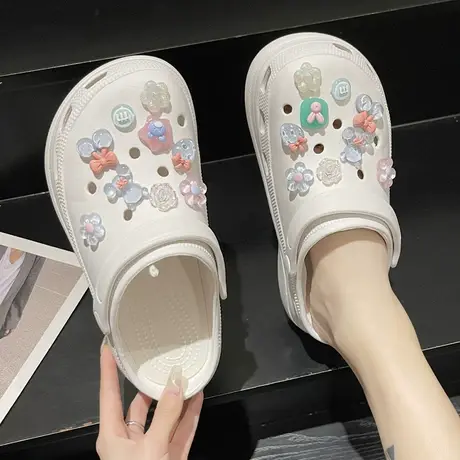 洞洞鞋外穿女夏季少女心可爱水晶小熊松糕厚底高跟沙滩包头凉拖鞋商品大图