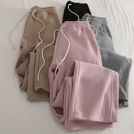 高腰宽松阔腿直筒裤女秋冬洋气减龄韩版百搭加绒加厚运动休闲裤潮商品大图