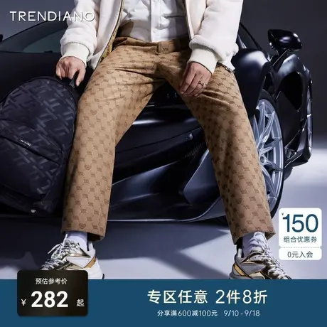 TRENDIANO官方潮牌男装小熊字母提花针织九分裤潮流直筒休闲长裤商品大图