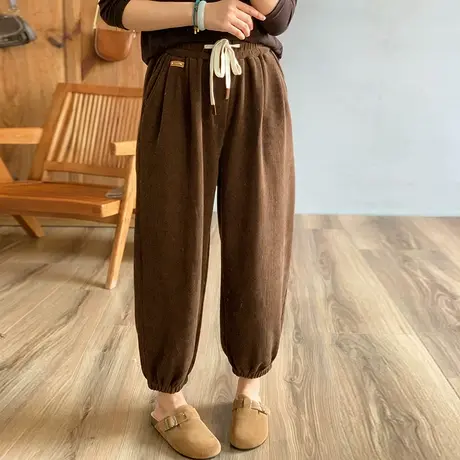 dza 高腰显瘦雪尼尔长裤宝宝绒哈伦裤子女冬外穿休闲裤加厚哈伦裤图片