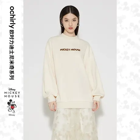 【呼呼严选专享】迪士尼米奇系列欧时力卫衣新款秋绣珠片宽松中长图片