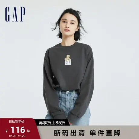 【断码优惠】Gap女装早春LOGO宽松落肩廓形长袖T恤休闲上衣755914商品大图