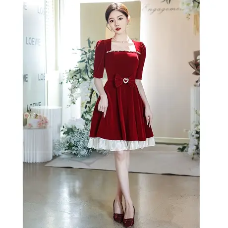 敬酒服新娘小个子法式轻奢小众高端回门订婚礼服女夏季红色连衣裙商品大图