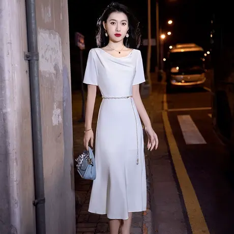 白色晚礼服裙女2024新款气质女神范高级感名媛小众轻奢宴会连衣裙图片