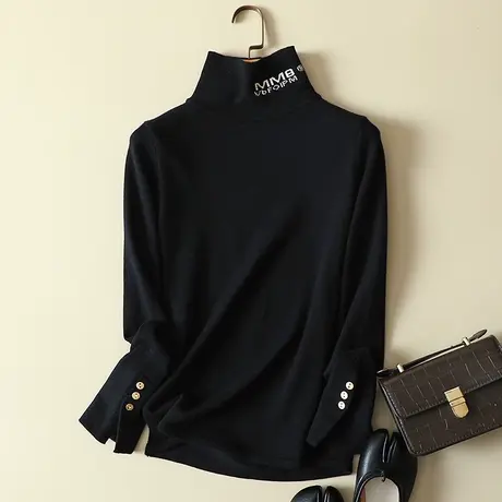 清仓！高领针织衫秋冬新款韩版堆堆修身内搭条纹打底毛衣女上衣图片