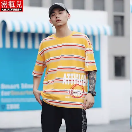 密瓶儿港风t恤男夏季宽松潮牌原宿情侣装青年大码百搭短袖男ins潮图片