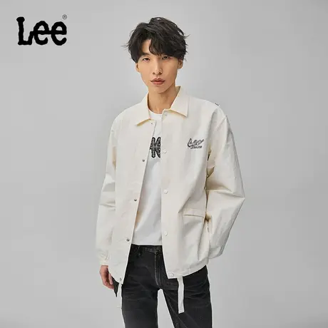 Lee商场同款24春季新品舒适版书法风徽标本白色抽绳扣男夹克外套图片