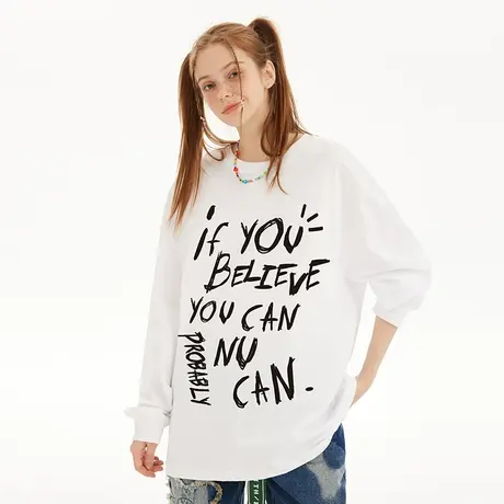 Nuthink美式字母长袖t恤 男潮牌国潮宽松潮流2023冬季新款上衣潮商品大图