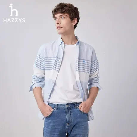 【商场同款】Hazzys哈吉斯2024春季新款男士条纹衬衫长袖休闲潮流图片