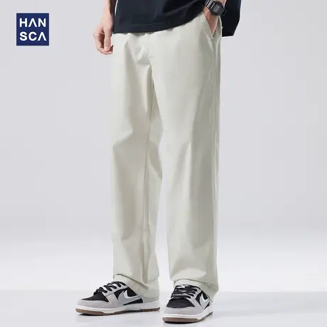 hansca宽松男士休闲裤简约纯色春季新款长裤直筒高街美式百搭裤子商品大图