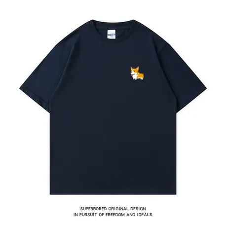 夏季港风潮牌小狗柯基t恤男短袖学生宽松休闲简约半袖体恤衫商品大图