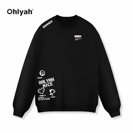 Ohlyah字母笑脸印花圆领卫衣男女中性款2023秋季新款宽松班服外套图片