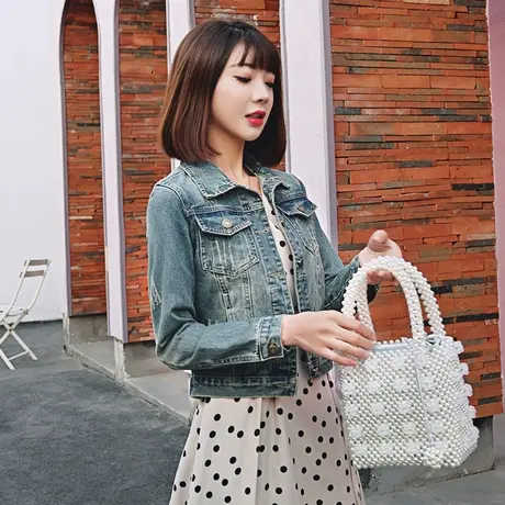 牛仔外套女春秋短款修身韩版新款显瘦长袖牛仔服上衣怀旧色商品大图