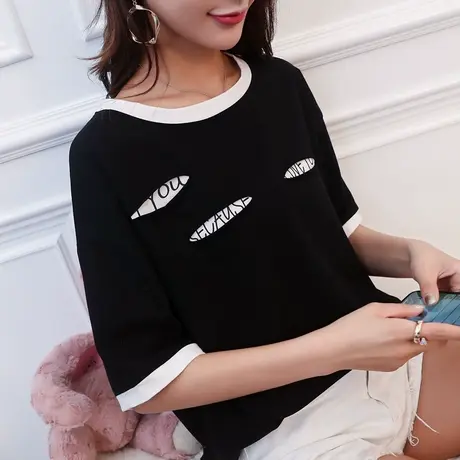 女装2023年新款秋季秋装纯棉短袖T恤宽松上衣服设计感打底衫爆款商品大图