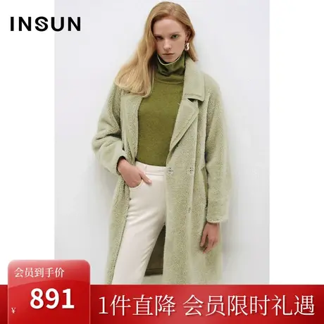 【奥莱专享】恩裳COVER冬2022拼接羊毛美拉德插肩袖绒感毛呢外套商品大图