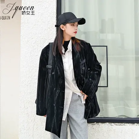 黑色金丝绒小西装外套女秋冬加厚新款宽松复古港味显瘦气质小西服图片
