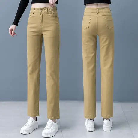 高腰牛仔裤女显瘦直筒烟管裤2023秋季新款小个子时尚百搭胖MM裤子商品大图