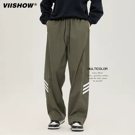 VIISHOW美式黑色冲锋裤子高街运动裤ins潮牌直筒裤宽松休闲长裤商品大图