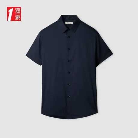 海一家沉稳商务休闲短衬2023夏季新款字母绣花简约男式短袖衬衫商品大图