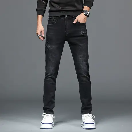 美式潮牌轻奢牛仔裤男士修身休闲春夏时尚裤子百搭水洗微弹牛仔裤商品大图