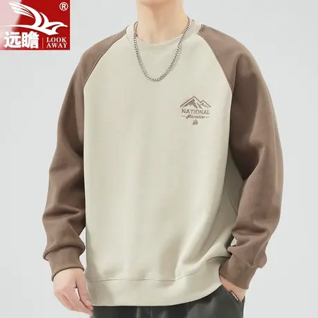 圆领拼接卫衣男士秋季潮牌宽松套头上衣2023新款春秋简约长袖T恤商品大图