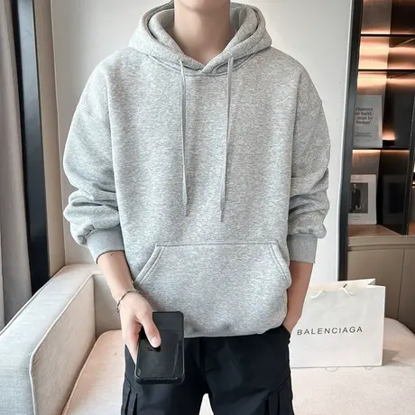 纯色连帽卫衣男春秋灰色重磅宽松oversize上衣服潮牌高街男生外套商品大图