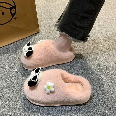 可爱卡通毛毛棉拖鞋女2023年秋冬新款室内家居防滑保暖毛毛拖鞋女图片