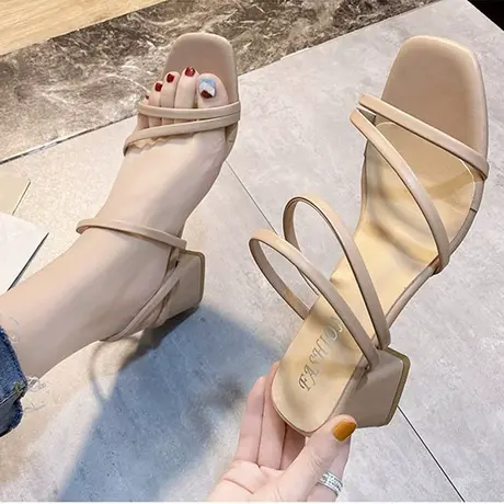 凉拖女仙女风2023年新款夏季百搭ins潮粗跟高跟一字带网红罗马鞋商品大图