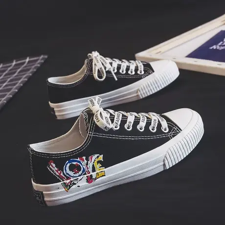 帆布鞋女2023秋季新款泫雅风学生板鞋印花涂鸦韩版ulzzang潮鞋子商品大图