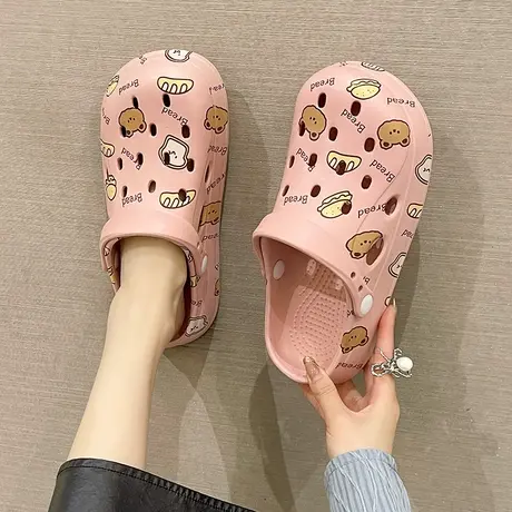 踩屎感厚底洞洞鞋女款外穿夏季2023新款可爱小熊包头eva防滑凉鞋商品大图