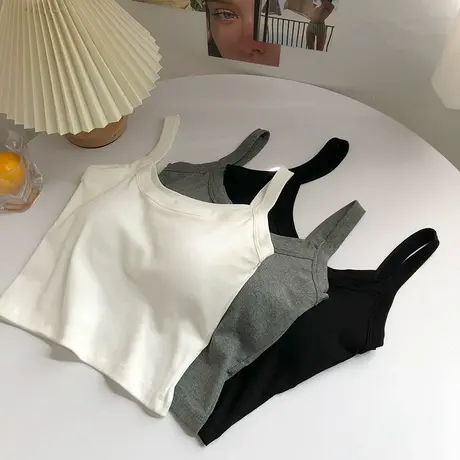 白色纯棉2023小吊带背心女带胸垫辣妹内搭运动美背外穿显瘦上衣图片
